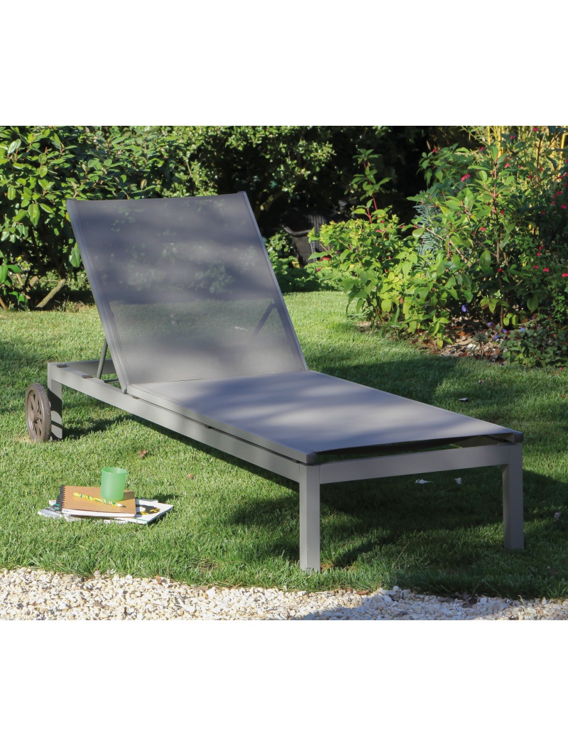 Proloisirs Lit bain de soleil Thema Taupe avec roues